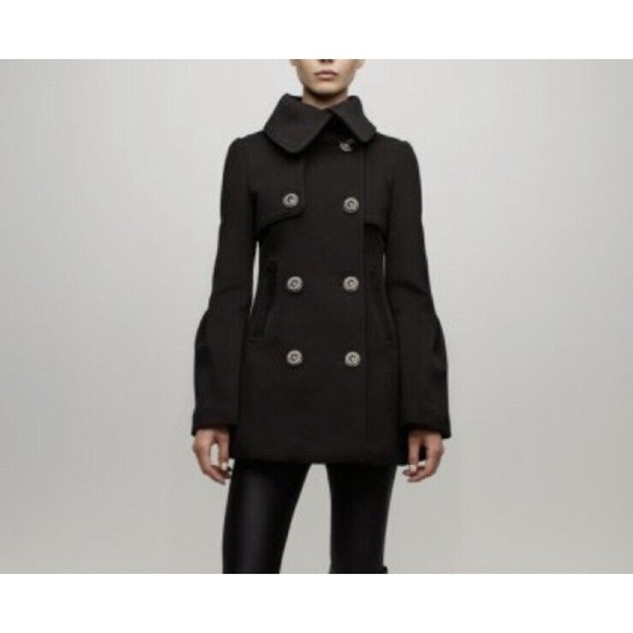 Mackage Raffy Black Double-Breasted Wool Blend Coat Sz: XS